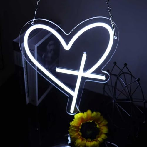 Heart Cross Neon Sign - Dimmable LED Wall Decor for Home and Events