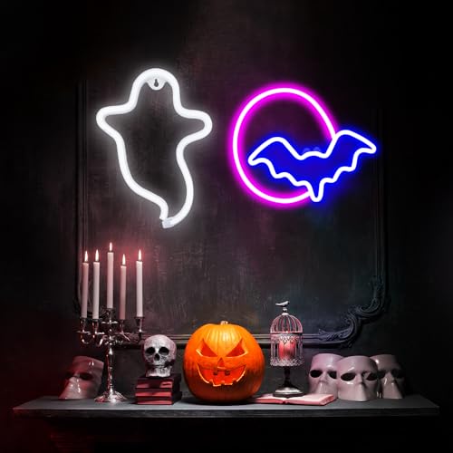 Halloween Neon Sign Lights - Ghost and Moon LED Decorations with Variation Style 2