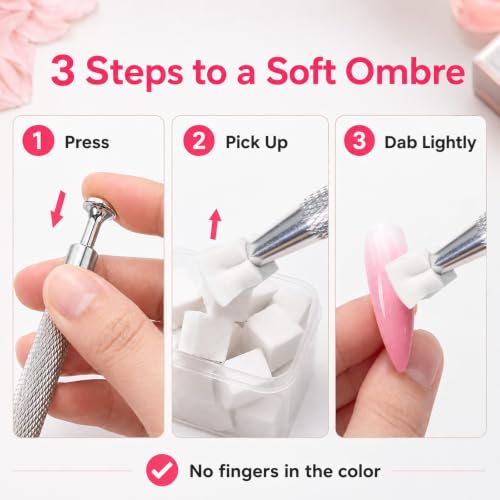 Beetles 150Pcs White Nail Sponges for Ombre with Grabbing Pen Tool - Variation A-White-150