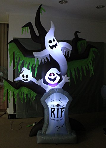 9 Ft Tall Halloween Inflatable Grave Scene with Skeletons and Ghosts - Self-Inflating Decoration