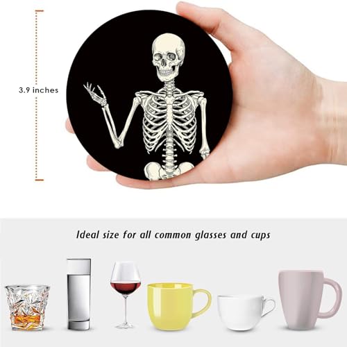 Skeleton Skull Coasters Set of 6 - Ceramic Stone Vintage Drink Protectors