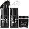 Black White Face Paint Stick Set with Setting Powder for Halloween & Cosplay - Special Effects