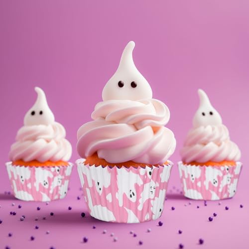 Halloween Cupcake Liners Ghost Pink White 300pcs - Themed Baking Cups & Wrappers