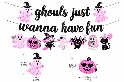 Ghouls Just Wanna Have Fun Halloween Banner - Pink & Black Spooky Party Decoration - Variation of Ghouls