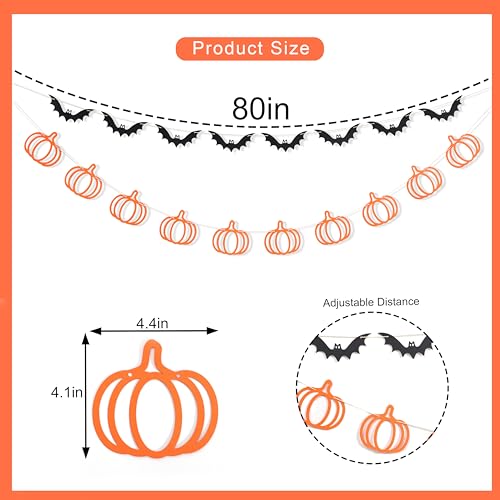 Rustic Halloween Bunting Set - Pumpkin & Bat Paper Garlands for Party Decor