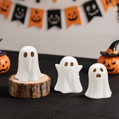 Cute Ghost Light Up Halloween Decor - White 2 Pack Ceramic LED Lanterns