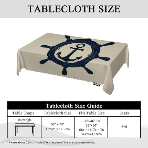Rudder Table Cover Marine Ship Wheel Anchor 52x70 Inch Water-Resistant Tablecloth