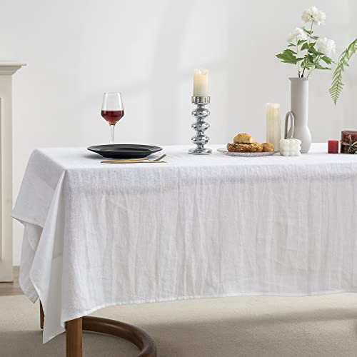 White Linen Rectangle Tablecloth 60x120 Inches for Dining & Events - Machine Washable