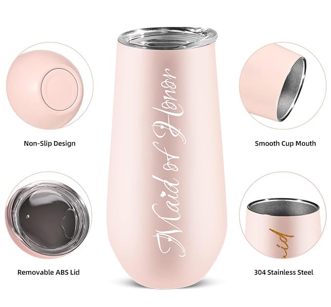 Will You Be My Maid of Honor Gift Box,Maid OF Honor＆Bridesmaids Proposal Gifts Set of 10-Bachelorette&Wedding Party Engraved with "Maid of Honor" 6oz stainless steels Cup,Jewelry box,Makeup Bags,Card
