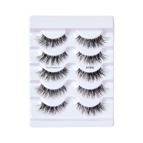 Medium Volume Wispy False Eyelashes - Pompadour Style, 16mm, 5 Pairs, Reusable & Easy to Apply