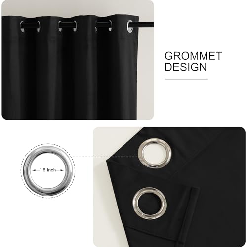 Black Velvet Blackout Curtains 52W x 90L - Set of 2 for Bedroom & Living Room - Includes Variation Black/52W x 90L