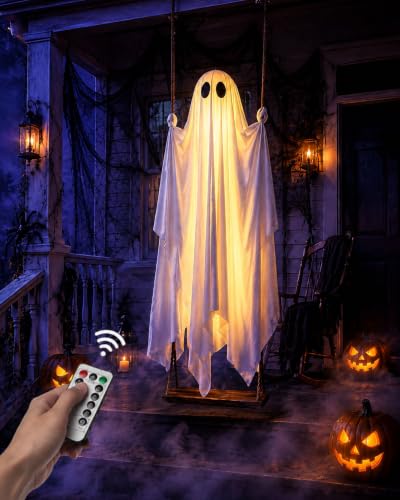 5 Ft Swinging Ghost Outdoor Decor - Halloween Swaying Ghost on a Swing