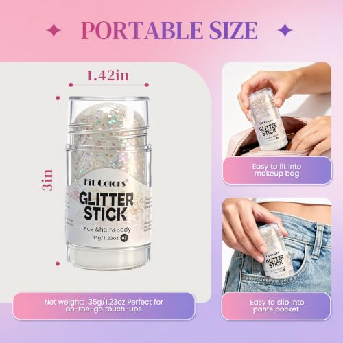 Face Body Glitter Stick - White & Purple Mermaid Sparkle for Festivals & Makeup