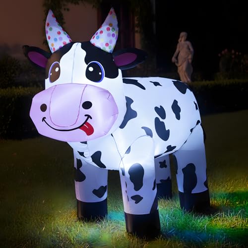4FT Inflatable Farm Cow Decoration - White, Irregular Variation for Christmas & Parties