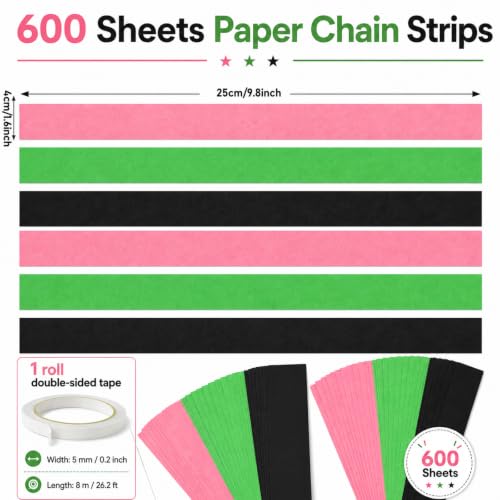 Pink Green Black Paper Chain Garland Set for Halloween Party Decorations - 600 Sheets