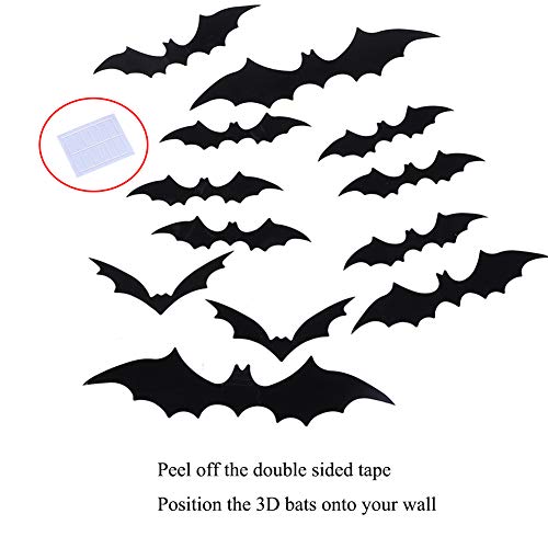 Halloween Decorations Set with Lace Web Table Runner & 3D Bats Wall Stickers - Black
