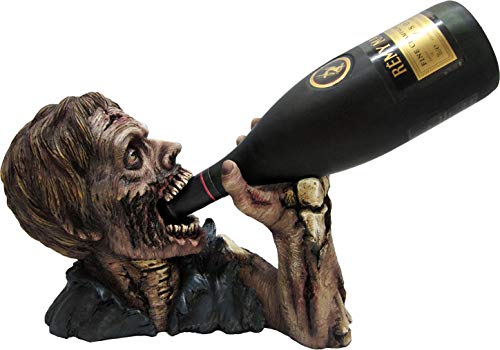 Zombie Wine Bottle Holder - Halloween Decor, 12-Inch Hand-Painted Resin Display Rack
