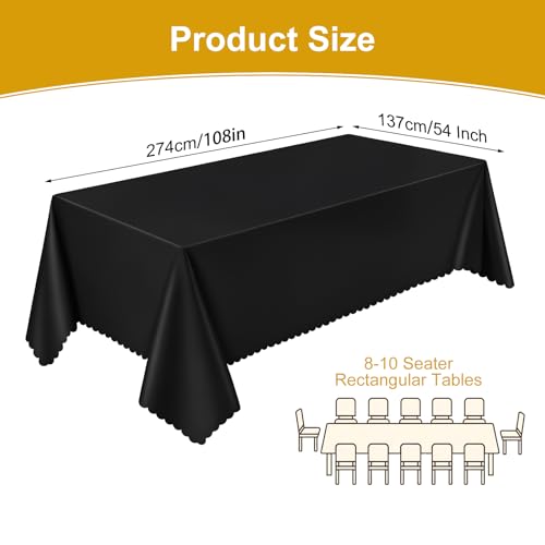 Black Plastic Tablecloth 3 Pack - Scalloped Halloween Waterproof Disposable