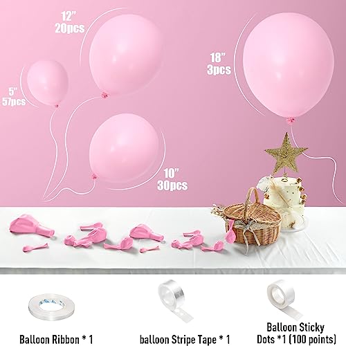 Pastel Pink Balloons Set - 113pcs Light Pink Latex Balloon Garland for Birthday & Baby Shower, 5/10/12/18 Inch Variations