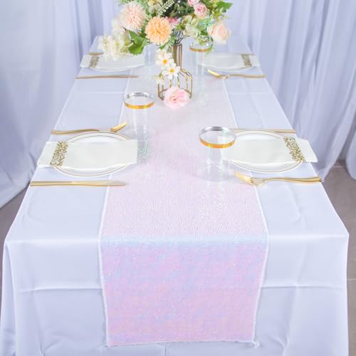 Iridescent Sequin Table Runners 12x120 Inches Pack of 6 for Weddings & Parties