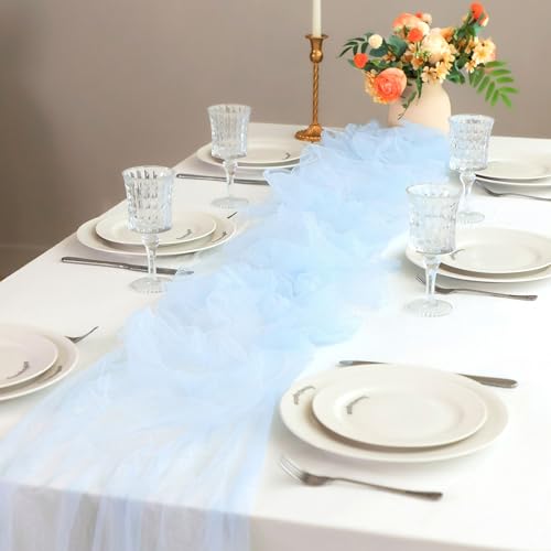 Light Blue Cheesecloth Table Runner 10FT for Wedding & Party Decor