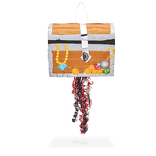 Pirate Treasure Chest Pull String Piñata - 12x6.5x10 Inches Party Decoration
