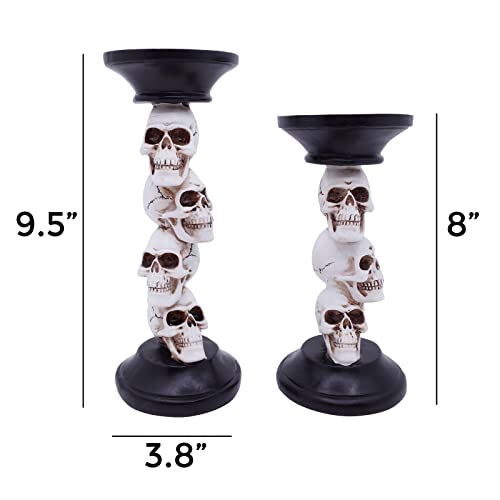 Halloween Skull Candle Holder Set of 2, 9.5 Inch Polyresin Decor for Fireplace & Table