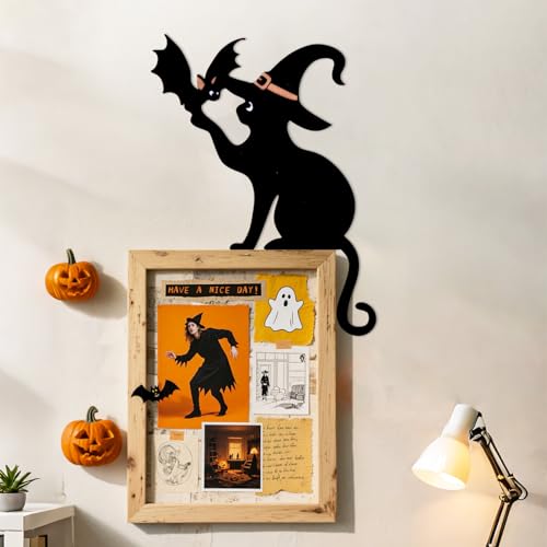 Halloween Cat Door Topper Black Metal Decor Bat Silhouette Home Decor