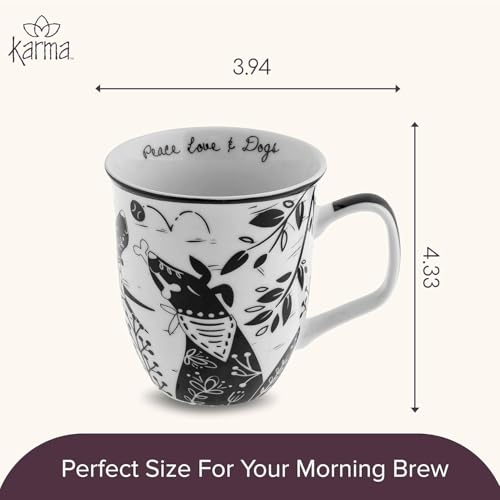 14 oz Black and White Boho Mug Raven - Unique Ceramic Coffee & Tea Cup - Gift for Women & Men
