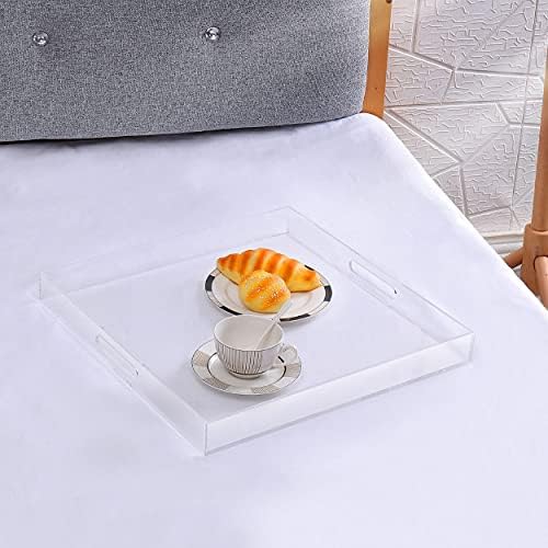 Extra Large Clear Acrylic Ottoman Tray 24x24 Inch with Handles - Over-Sized Serving & Decorative Organizer
