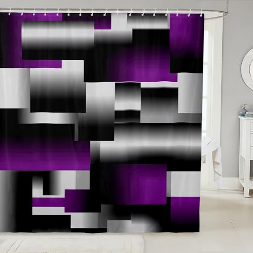 Feelyou Black Purple Shower Curtain 72x72 Inches with Hooks, Waterproof Polyester