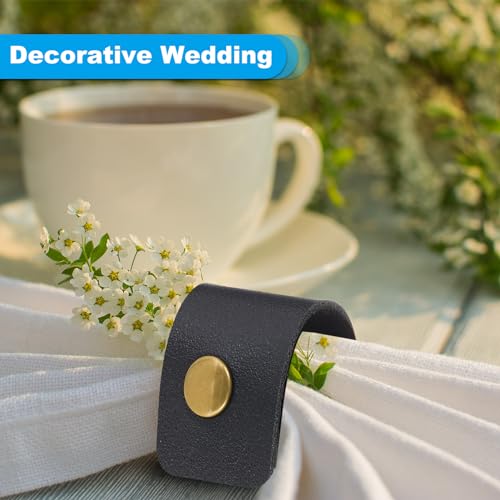 Leather Napkin Rings Set - Black 6 Pcs Rustic Table Decor for Weddings & Holidays