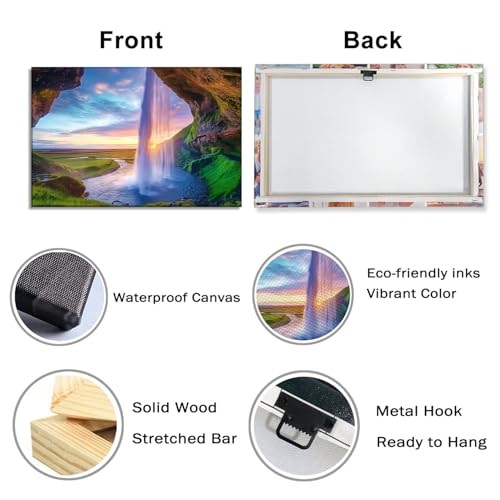 Landscape Canvas Wall Art Waterfall at Sunset - Nature-7 18x12 Inch