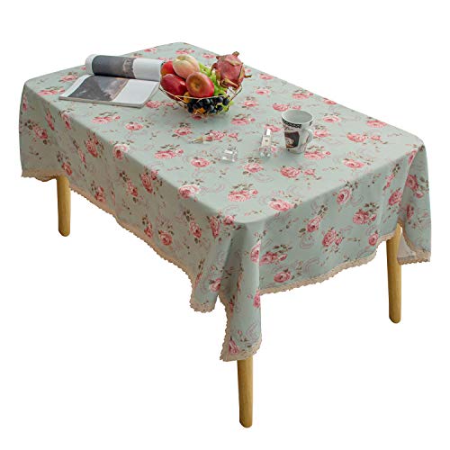 Rectangular Floral Tablecloth 60x84 Inch Light Green Waterproof Spill-Proof Dining Cover