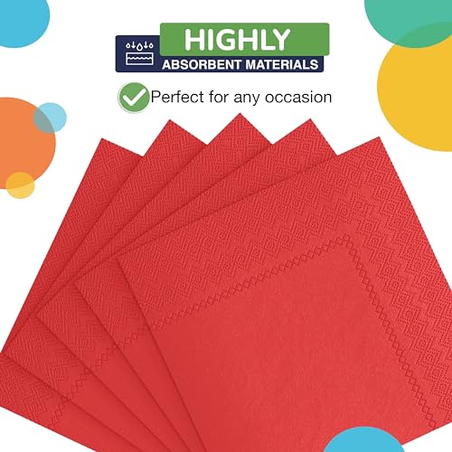 Party Solids Red Luncheon Paper Napkins Bulk 300 Pcs - Disposable, 2-Ply, Absorbent for Parties