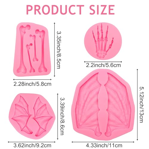 Pink Halloween Skeleton Hand Silicone Mold Set for Baking & Crafts - 4 Pieces