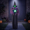 Halloween Hanging Witch Decor with Light-Up Eyes and Magic Ball - Outdoor Yard Yard Decor