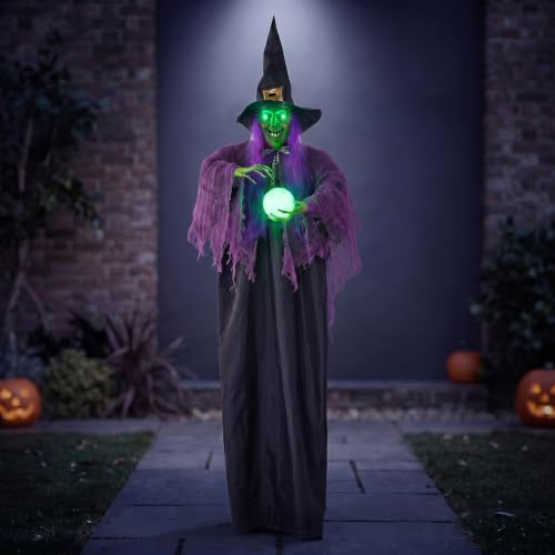 Halloween Hanging Witch Decor with Light-Up Eyes and Magic Ball - Outdoor Yard Yard Decor