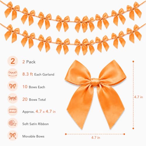 Orange Satin Bow Garland 2 Pack - Pre-Strung Fall Decor & Party Banner