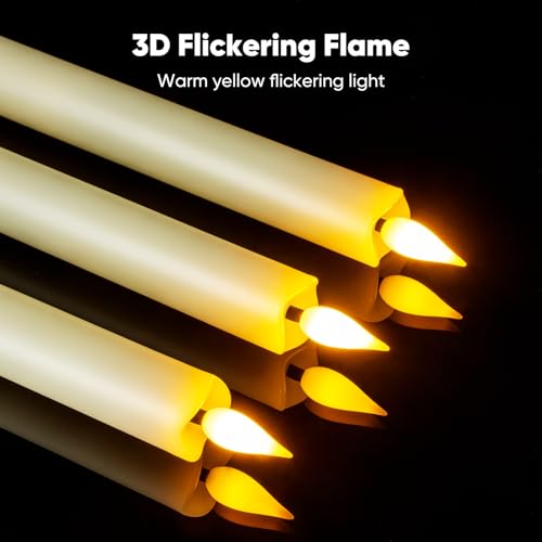 12 Pcs Ivory Flameless Taper Candles with Remote Timer & Dimmer - 9.6 Inch LED Battery Candlesticks for Wedding Home Christmas Decor - Variation: Ivory 12