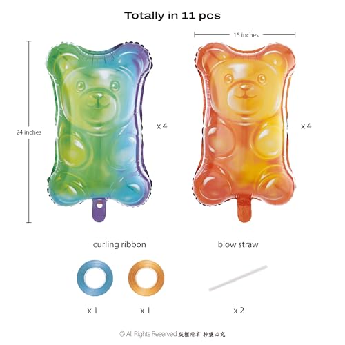Candyland Themed Gummy Bear Balloons - Metallic Foil Party Decorations, Pack of 8