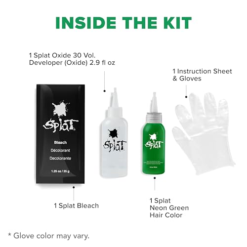 Splat Neon Green Semi Permanent Hair Dye Kit with Bleach & Application - Vibrant Color