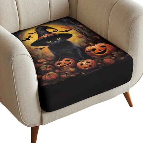 Halloween Black Cat Pumpkin Sofa Seat Covers - Large Stretch Couch Cushion Protector