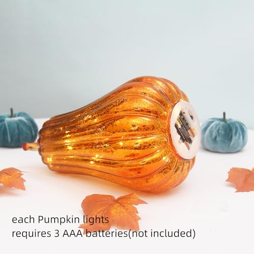 Mercury Glass Pumpkin Lights with Timer - Gold, 11 Inch Fall Halloween Decor
