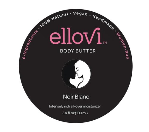 Ellovi All-Natural Unisex Body Butter - Noir Blanc - Pure Enough to Eat - Made With Just 6 Vegan Ingredients - 100% Plant-Based Hydrating Moisturizer For Naturally Healthy Skin (3.4 fl. oz/100ml)