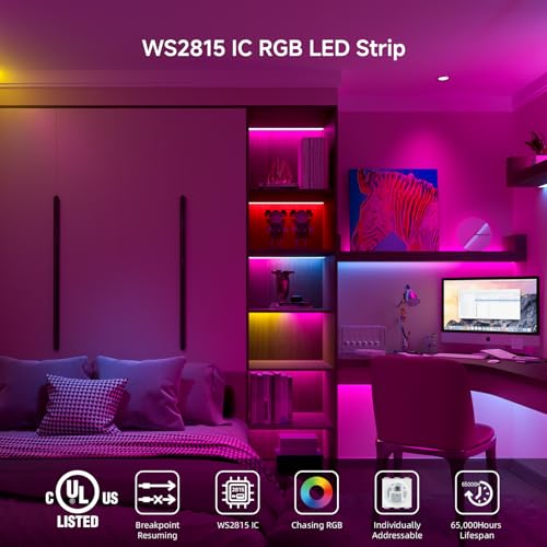 LED Strip Light 16.4FT WS2815 Individually Addressable RGB IP65 Waterproof - Black PCB