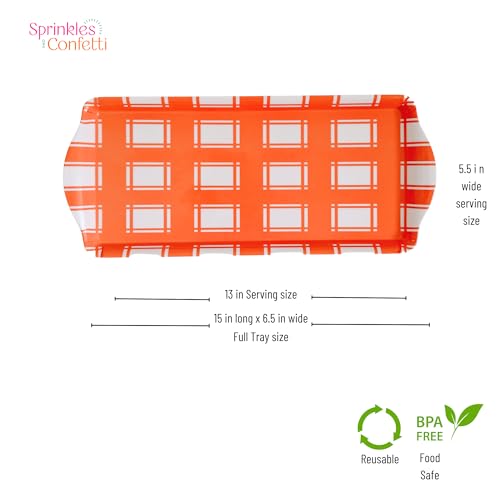 Orange Plaid Melamine Serving Tray with Handles - Seasonal Party Platter
