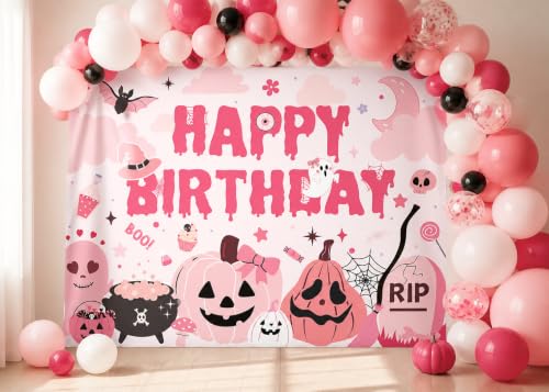 Pink Halloween Birthday Backdrop 6x4FT Spooky Cute Party Decorations