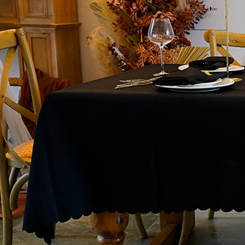 Black Rectangular Tablecloth 60 x 120 Inches + 6 Napkin Cloths - For Dining & Events