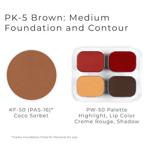 Ben Nye Creme Makeup Kit with Contour, Highlight, Rouge, Lip Color - Brown/Medium PK-5